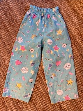 Vintage 90s Kids Light Teal Print Cotton Pants ⭐️ 💜